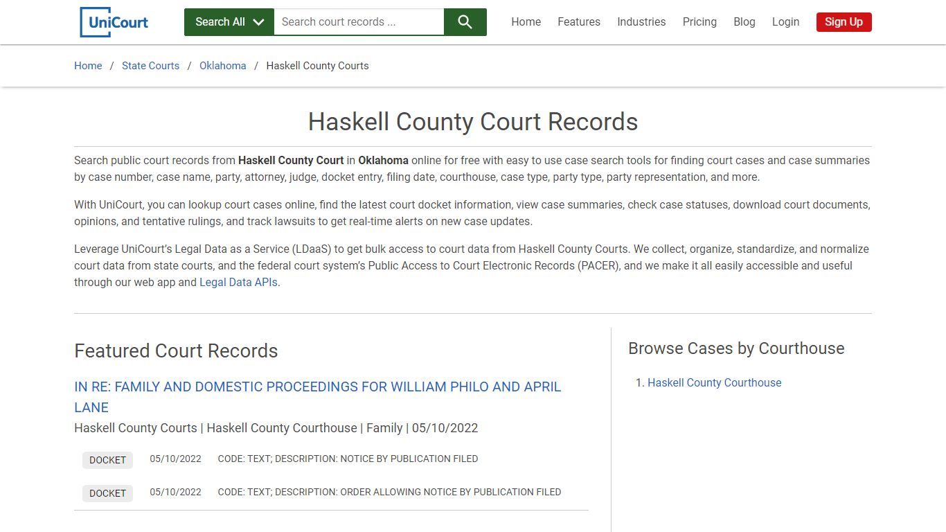 Haskell County Court Records | Oklahoma | UniCourt