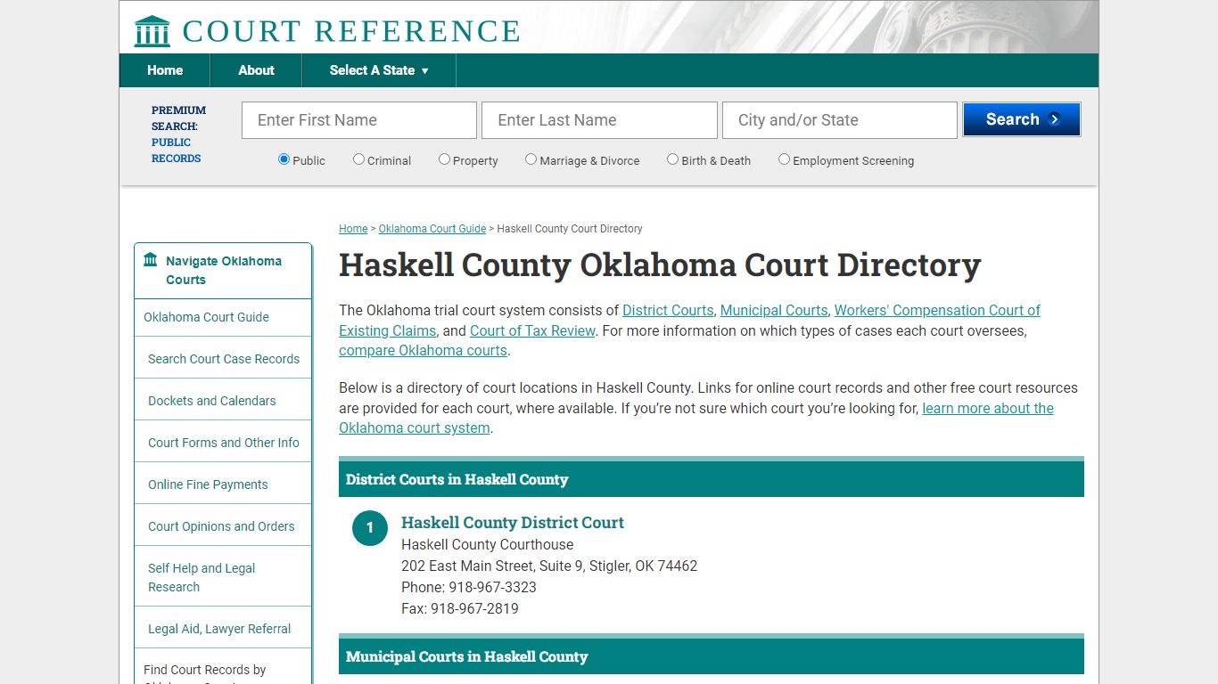 Haskell County Oklahoma Court Directory | CourtReference.com